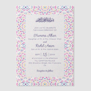 Classic Pink Purple Blue Jewel Gold Muslim Wedding Vellum Invitations