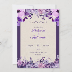 Classic Pink & Purple Floral Wedding Invitation