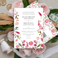 Classic Pink QR Code Watercolor Flowers Wedding