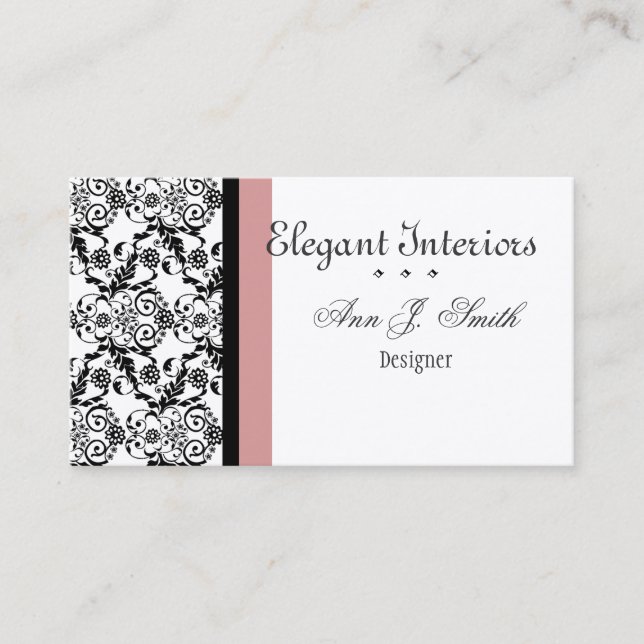 Classic  Pink Retro Lace Damask Patterns Business Card (Front)