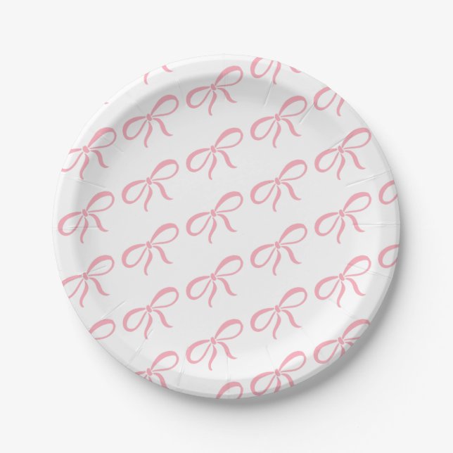 Classic Pink Ribbon Baby Shower Paper Plate (Front)