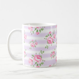 Classic Pink Rose and Stripe Cottage Core  Coffee Mug