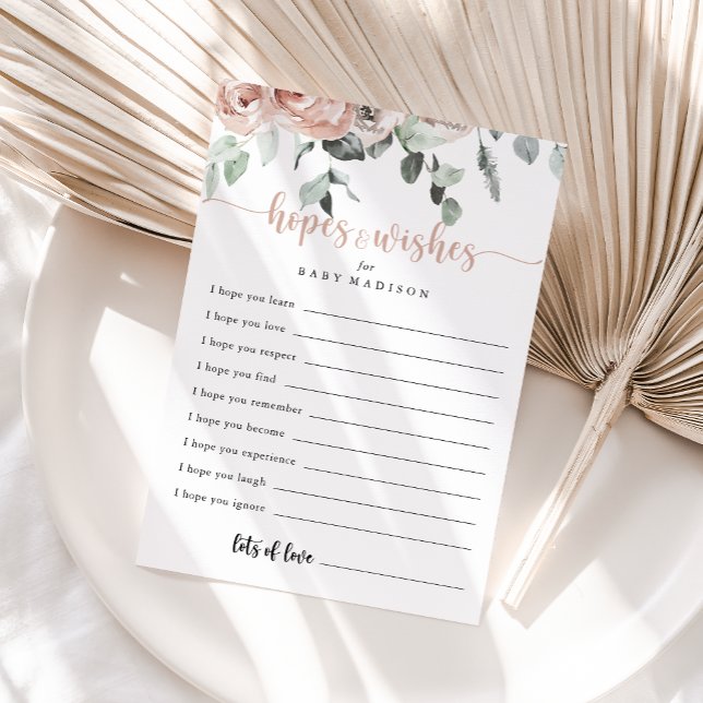 Classic Pink Rose Baby Shower Hopes & Wishes Card (Creator Uploaded)