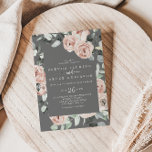 Classic Pink Rose Floral Casual Wedding   Invitation<br><div class="desc">This classic pink rose floral casual wedding invitation is perfect for a rustic wedding. The design features elegant watercolor dusty pink roses and green foliage,  neatly assembled into beautiful bouquets with a grey background.</div>