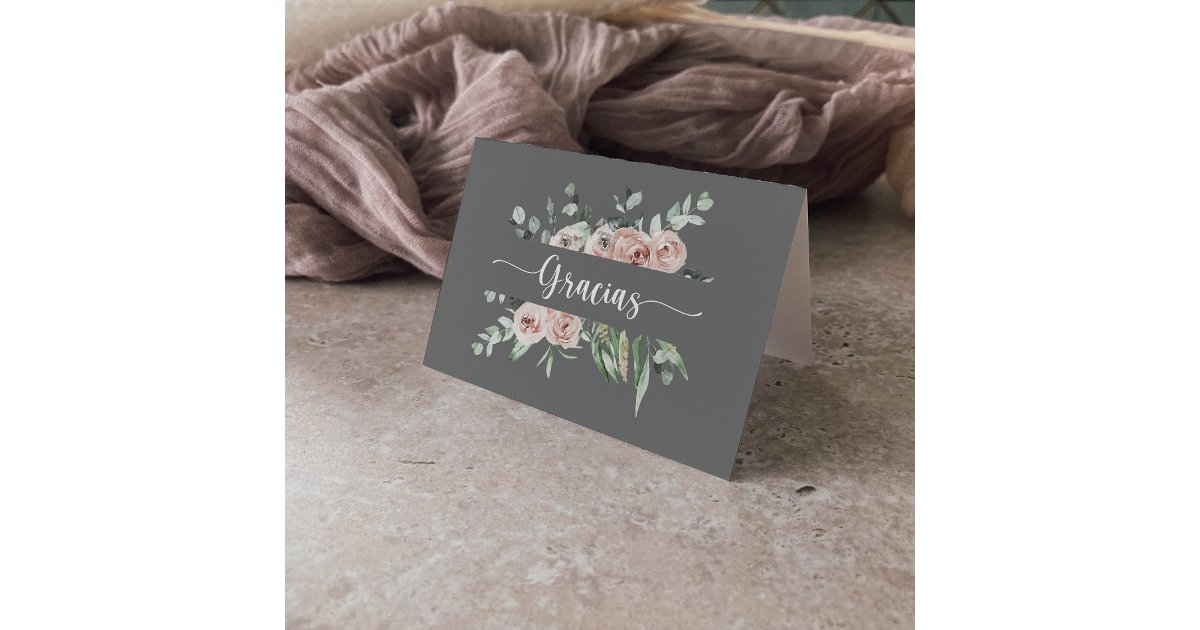 Classic Pink Rose Floral Folded Wedding Gracias Thank You Card | Zazzle