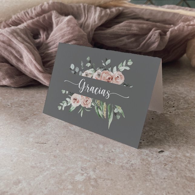 Classic Pink Rose Floral Folded Wedding Gracias  Thank You Card (Creator Uploaded)