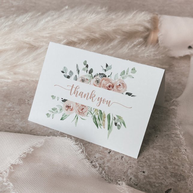 Classic Pink Rose Floral Folded Wedding Thank You Card (Creator Uploaded)