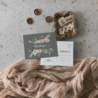 Classic Pink Rose Floral Grey Thank You  