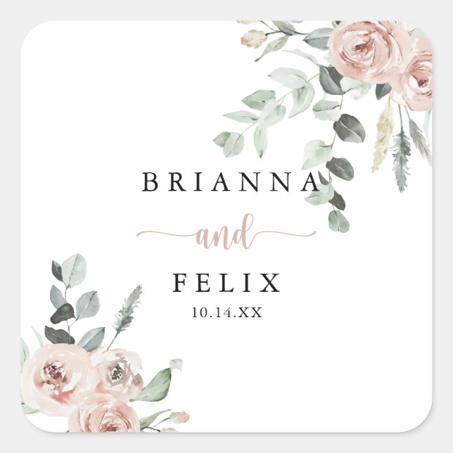 Classic Pink Rose Floral Wedding Envelope Seals (Front)