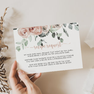 Classic Pink Rose Floral Wedding Recipe Request Enclosure Card