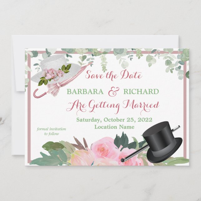 CLASSIC Pink Rose Floral Wedding Save Date  Invitation (Front)