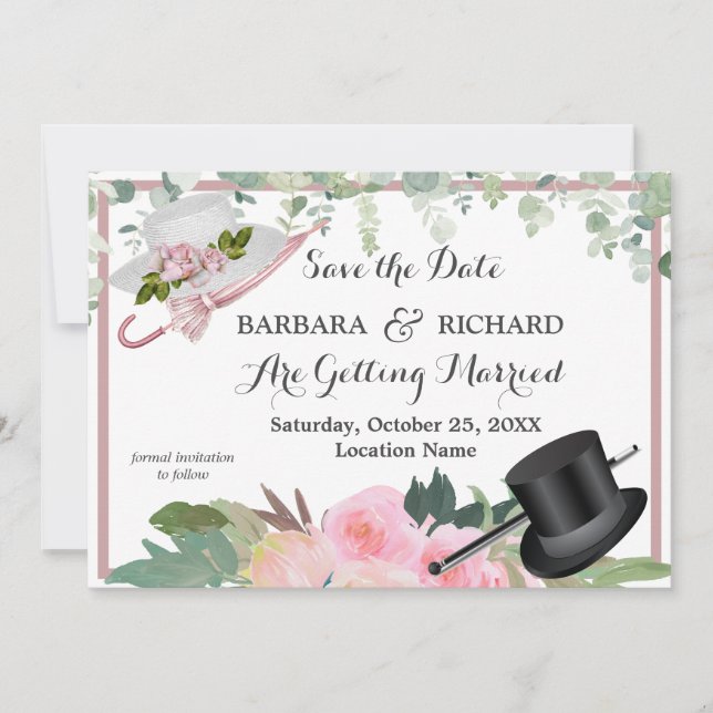 CLASSIC Pink Rose Floral Wedding Save Date  Invitation (Front)