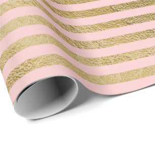 Classic Pink Rose Gold Lines Stripes Paris Wrapping Paper