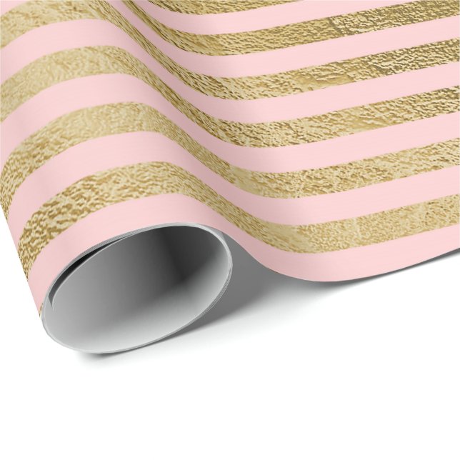 Classic Pink Rose Gold Lines Stripes Paris Wrapping Paper (Roll Corner)