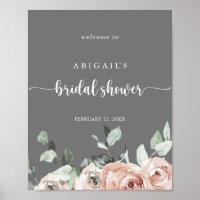 Classic Pink Rose Grey Bridal Shower Welcome 