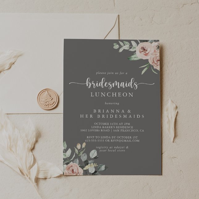 Classic Pink Rose Grey Bridesmaids Luncheon   Invitation (Creator Uploaded)