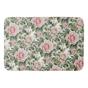 Classic Pink Roses & Sage Leaves Bath Mat