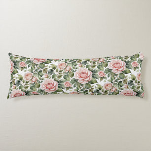 Classic Pink Roses & Sage Leaves Body Cushion