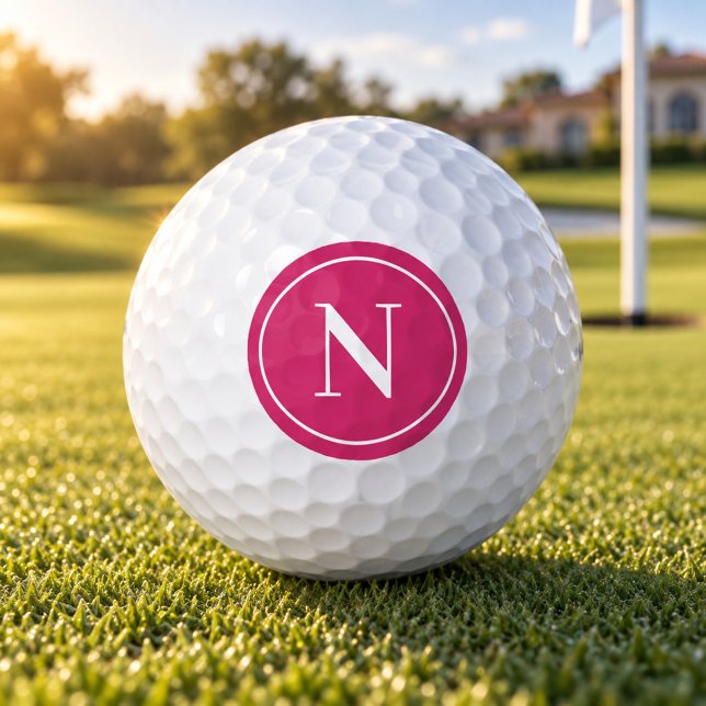 Classic Pink Round Monogram Initial Golf Balls (Creator Uploaded)
