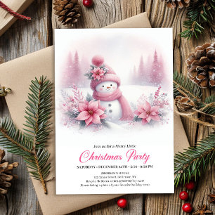 Classic Pink Snowman Kids Christmas Invite Digital