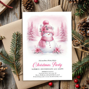 Classic Pink Snowman Kids Digital Christmas Invite