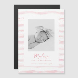 Classic Pink Striped Birth Announcement Magnet