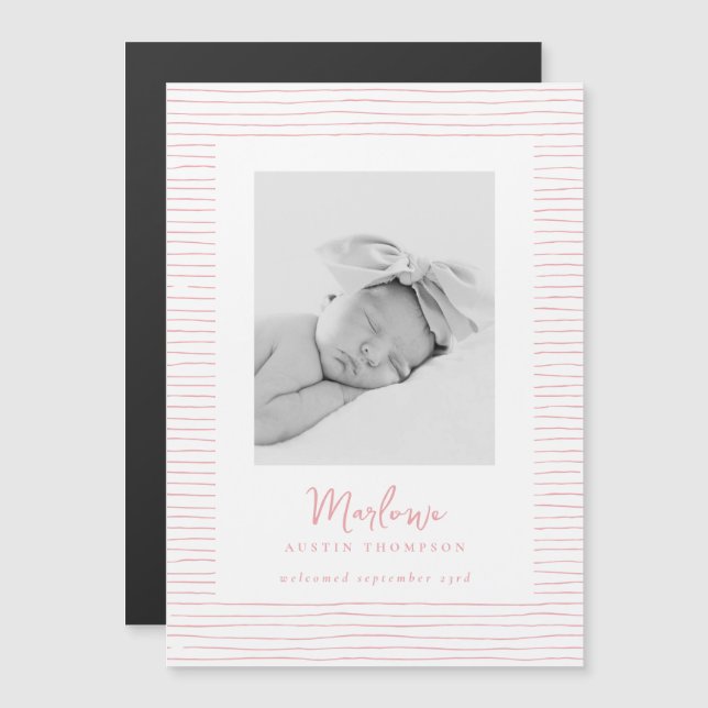 Classic Pink Striped Birth Announcement Magnet (Front/Back)