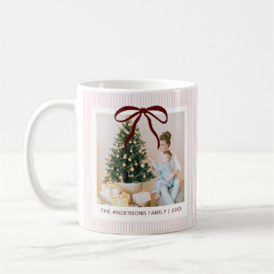 Classic Pink Stripes Red Bow Christmas Coffee Mug