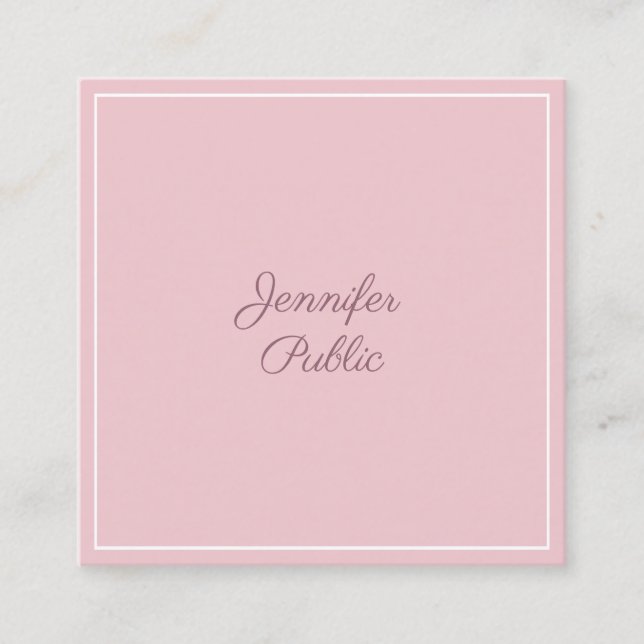 Classic Pink Stylish Simple Plain Trendy Luxury Square Business Card (Front)
