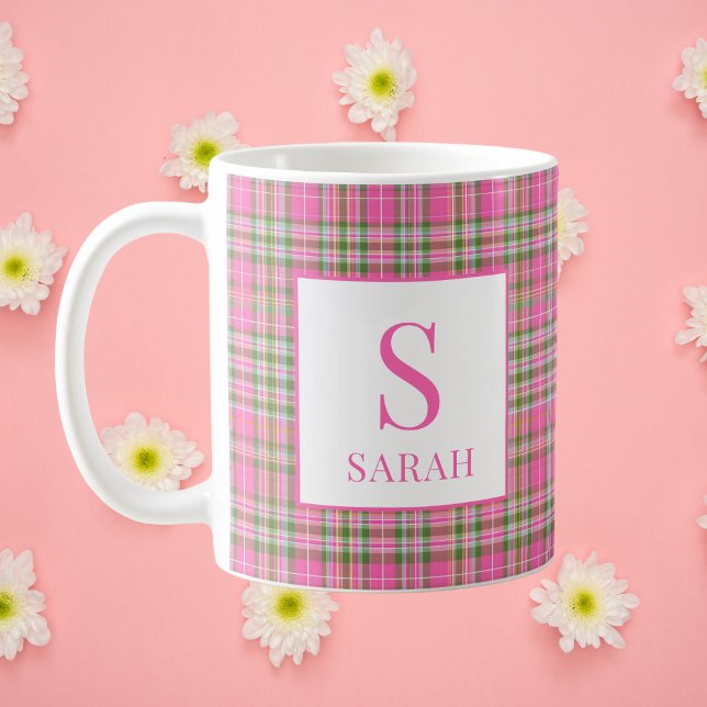Classic Pink Tartan Plaid Monogram Name Coffee Mug (Classic Pink Tartan Plaid Monogram Name Coffee Mug
)