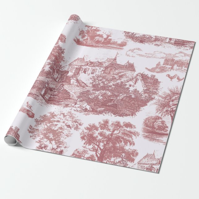 Classic Pink Vintage French Country Toile Wrapping Paper (Unrolled)