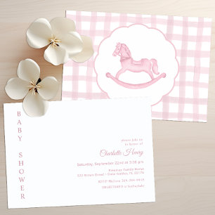 Classic Pink Watercolor Gingham Baby Shower  Invitation