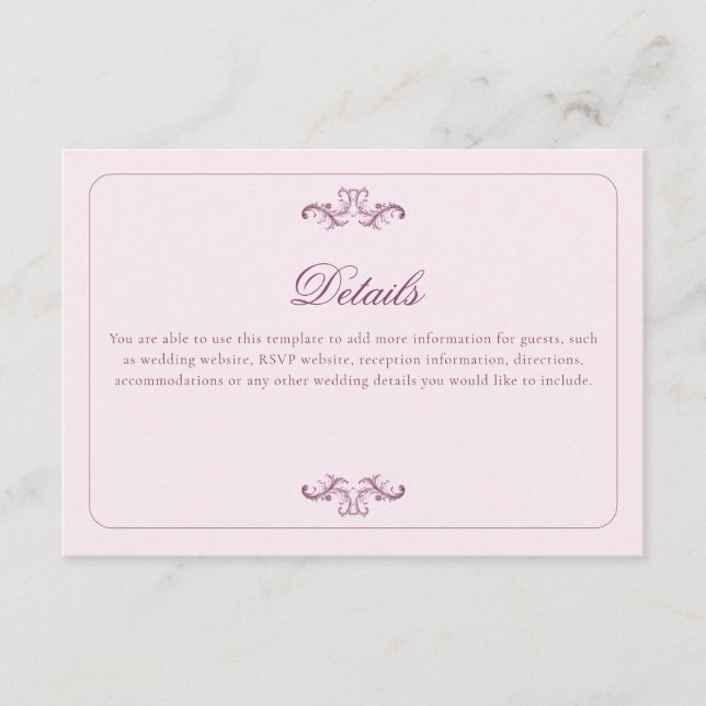 Classic Pink Wedding Details Enclosure Card (Front)