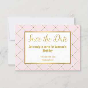 CLASSIC PINK WHITE GOLD DIAMOND SAVE THE DATE RSVP CARD
