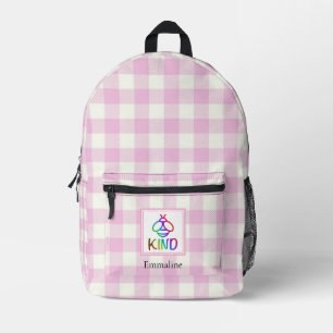 Classic pink white plaid bee kind  printed backpack