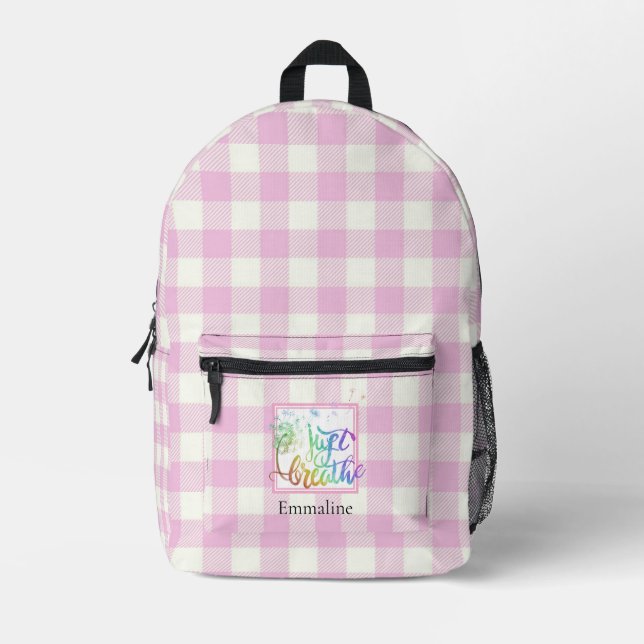 Classic pink white plaid just breathe printed backpack (Front)