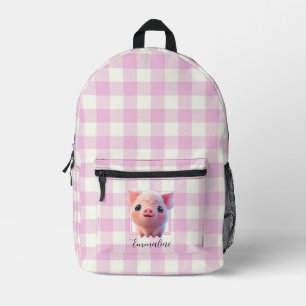 Classic pink white plaid pink pig personalise  printed backpack