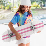 Classic Pink White Racing Stripes Girly Monogram Skateboard<br><div class="desc">Create your own custom, personalised, classic girly pink and white racing stripes, cool, stylish, classy elegant typography script, best quality hard-rock maple competition shaped skateboard deck. To customise, simply type in your name / monogram / initials. While you add / design, you'll be able to see a preview of your...</div>
