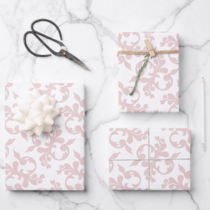 Classic Pink White Rococo Pattern Christmas Wrapping Paper Sheet