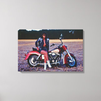 Classic Pinup Girl On A Motorcycle Canvas Print