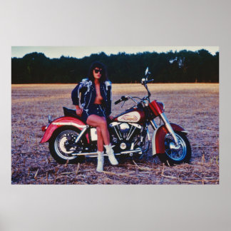 Classic Pinup Girl On A Motorcycle Poster