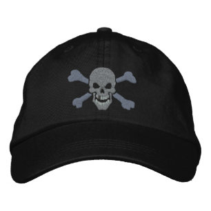 Classic Pirate Crossbones Silver Skull Embroidered Hat