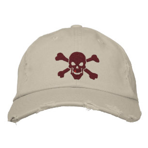 Classic Pirate Crossbones Skull in Burgundy Red Embroidered Hat