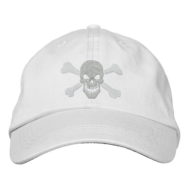 Classic Pirate Crossbones Skull in White Embroidered Hat (Front)