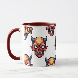 Classic Pixelated Devil Skull Pattern Mug