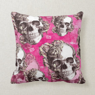 Classic PJ Pink Skull and roses pillow. Cushion
