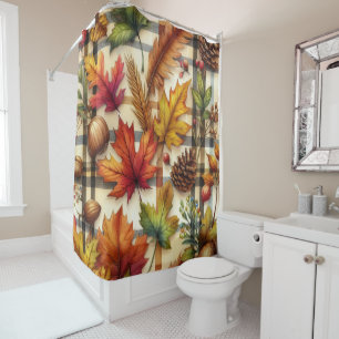 Classic Plaid Autumn Leaves Shower Curtain