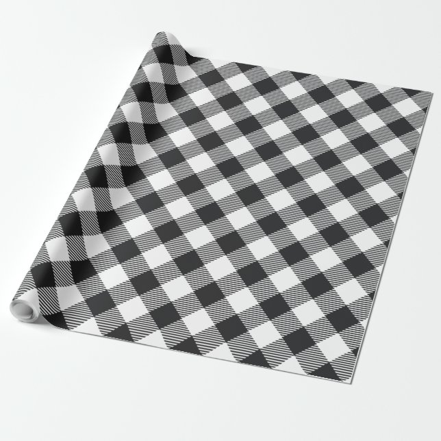 Classic Plaid Black White Check Holiday Wrapping Paper (Unrolled)
