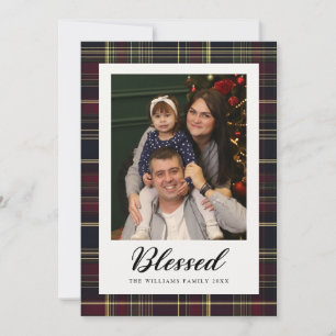 Classic Plaid Blessed 5 Photo Christmas Tartan Holiday Card