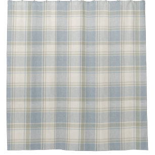 Classic Plaid Check Blue Cream Shower Curtain